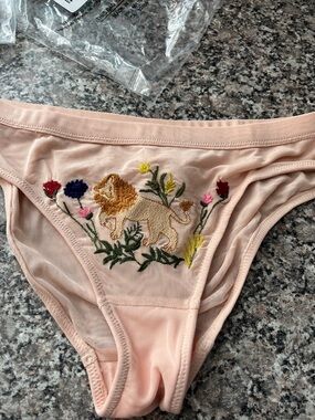 Anthropologie Pink Embroidered Lion Bikini Panty